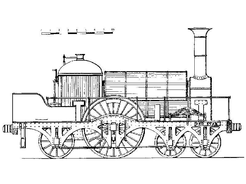 GWR broad gauge Red Star 2-2-2-2T locomotive drawing GWR broad gauge Red Star 2-2-2-2T locomotive drawing